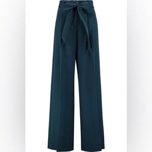 Milly Trapunto belted pleated crepe wide-leg pants